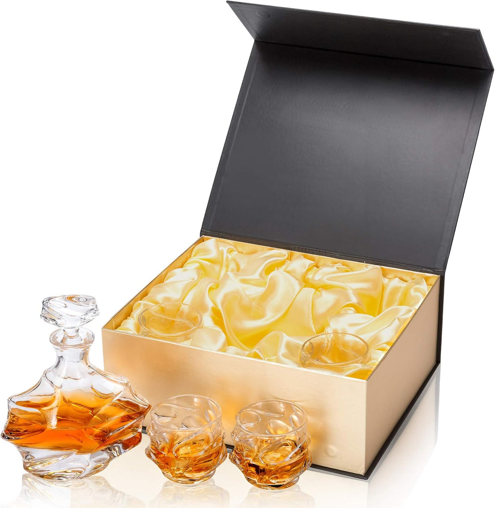 Crystal Whiskey Decanter Set with Heavy 11 Oz Old Fashioned Glasses