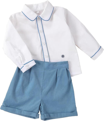 Toddler Boy Two Piece Set Long Sleeve Button Down Shirt for Formal Wear