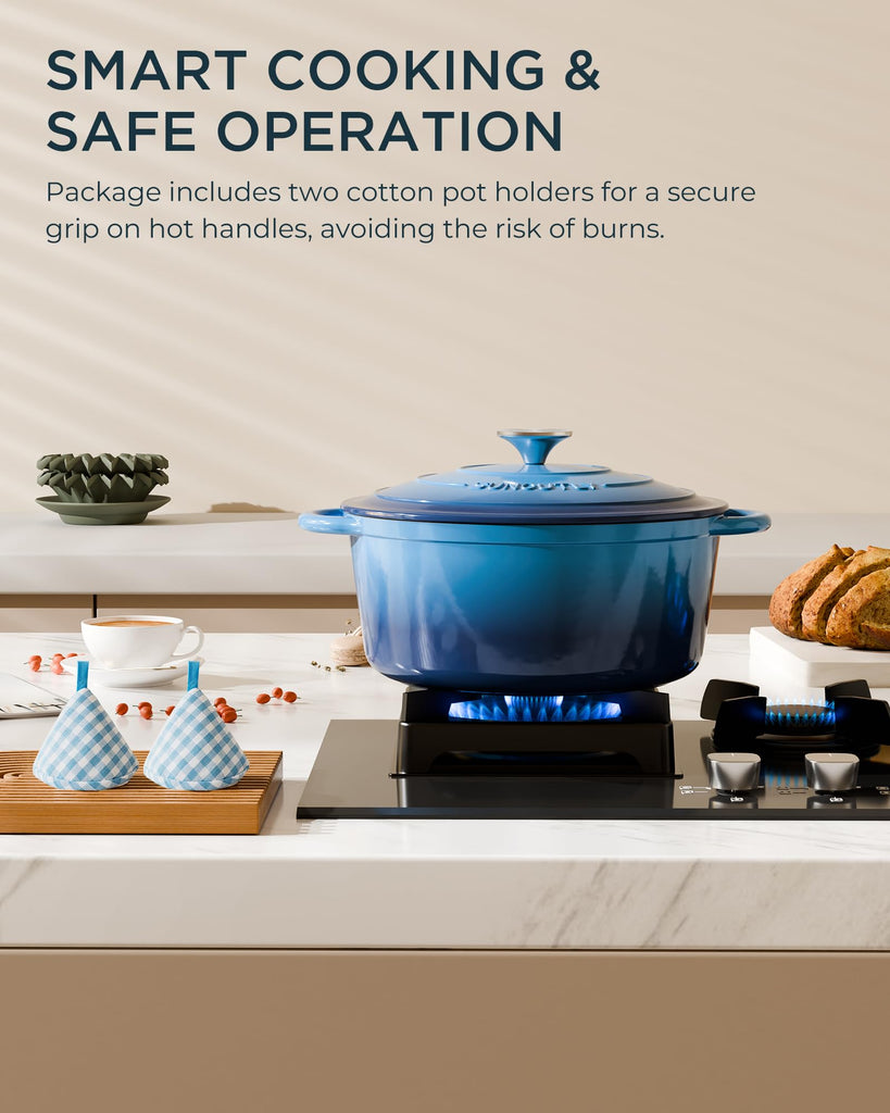 Enameled Cast Iron Dutch Oven, 4.5QT Pot with Lid, Navy Blue
