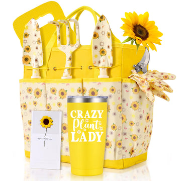 Gardening Gifts for Women, Gardening Tools for Women, 9 PCS Sunflower Garden Tools Set Kit with Garden Tool Bag