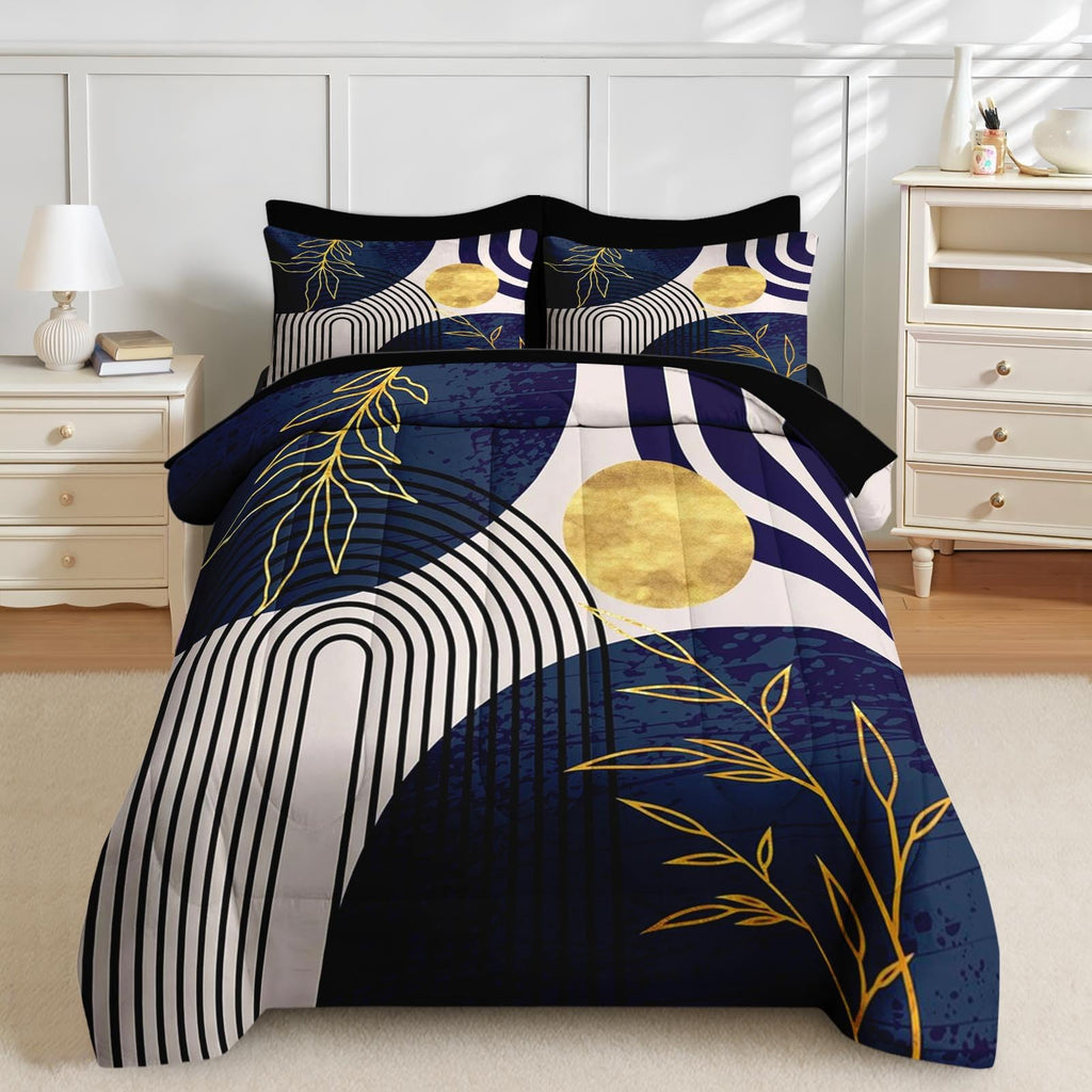 King Comforter Set with Sheets, 7 Pieces Abstract Boho Bedding
