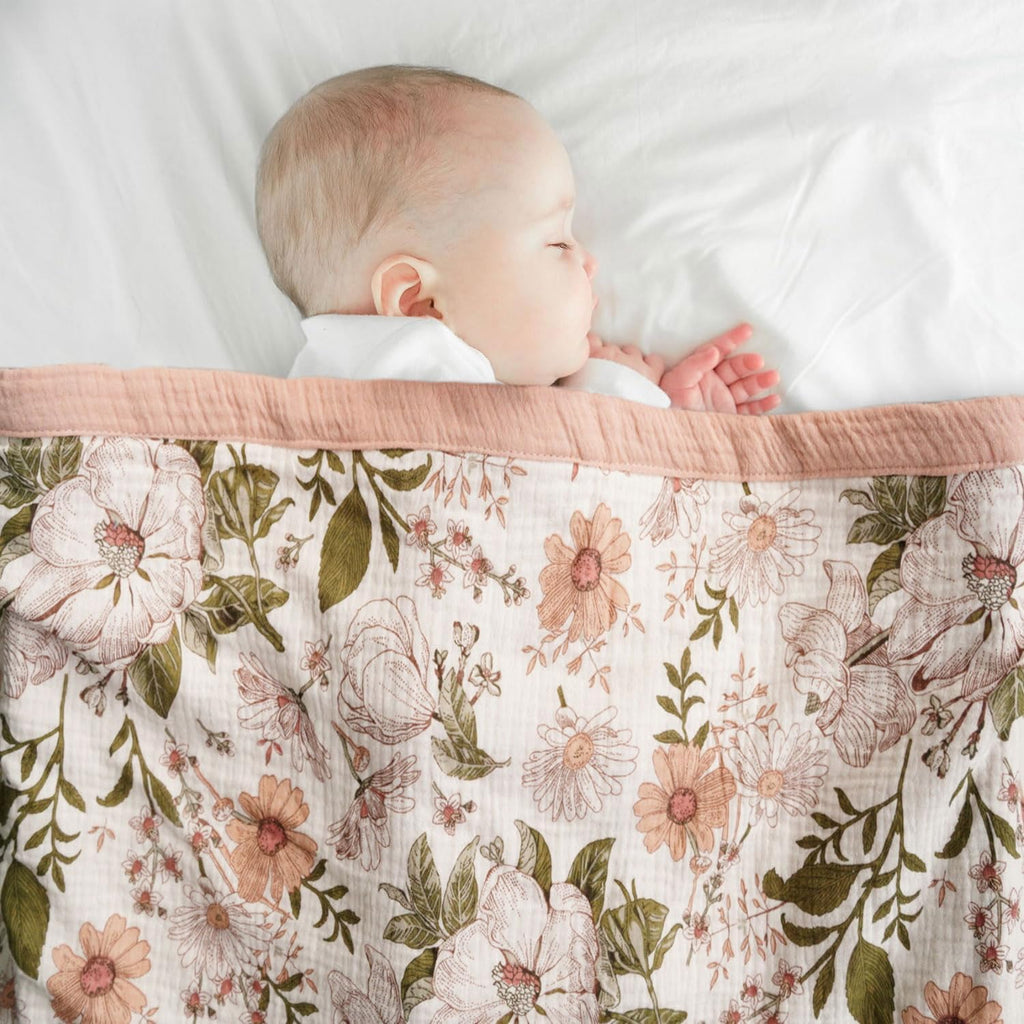 Jump 2 Layers Muslin Cotton Baby Blankets - Vintage Floral Toddler Quilt Crib Blanket - Gender Neutral Crib Blanket
