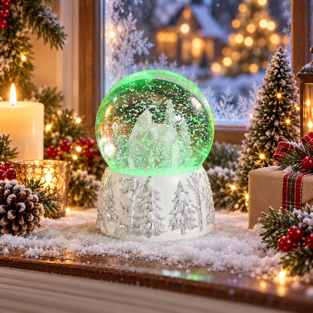 Christmas Snow Globe, White Winter Village Musical Snow Globe Decor