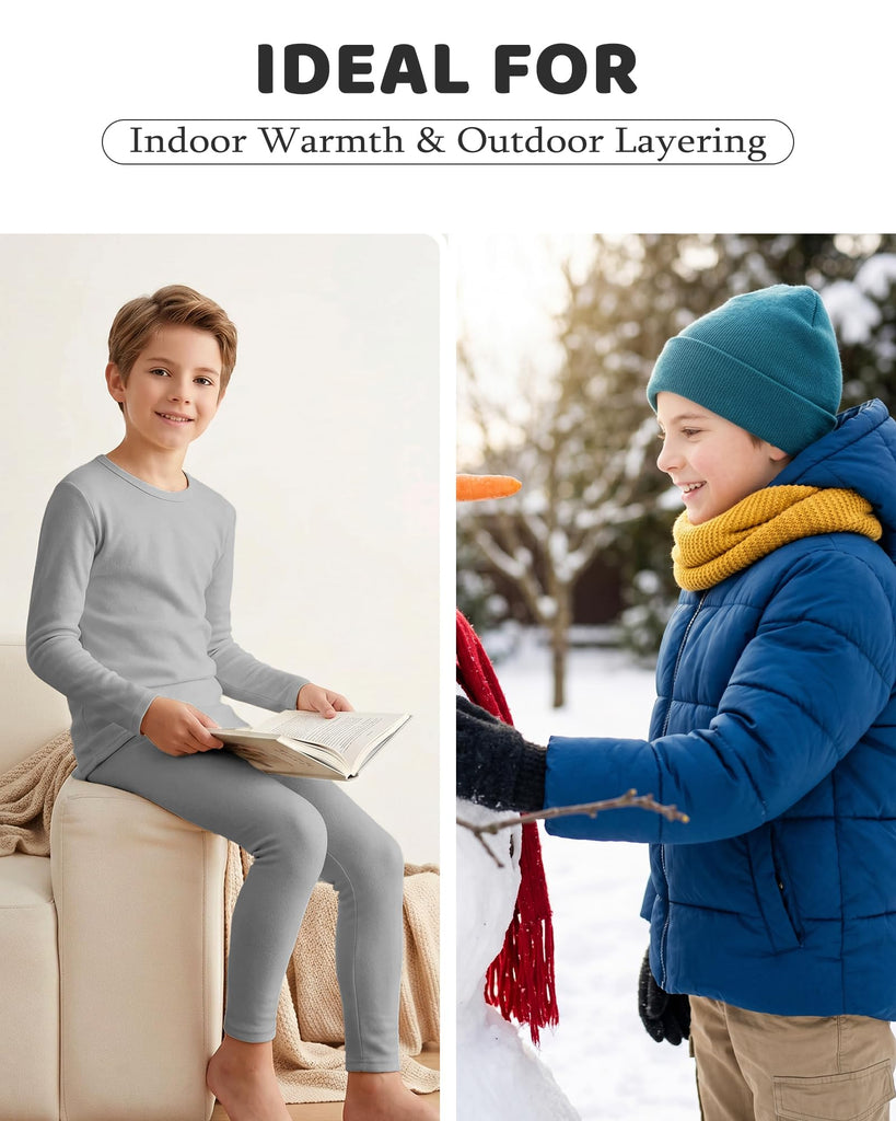 Kids Thermal Set Long Underwear Base Layer Light Grey