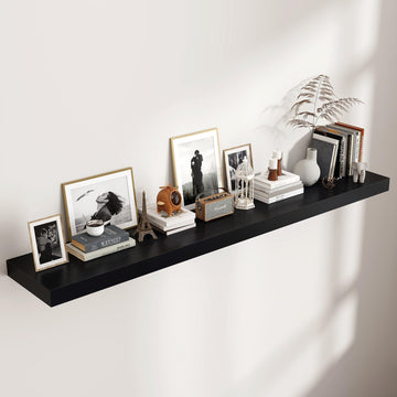 72 Inch Floating Shelves for Wall, 12"D Wood Storage Shelves, Black Finish