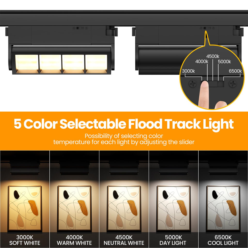 5 Color Linear H Track Lighting Heads Dimmable, 12W 3 Pack, Black