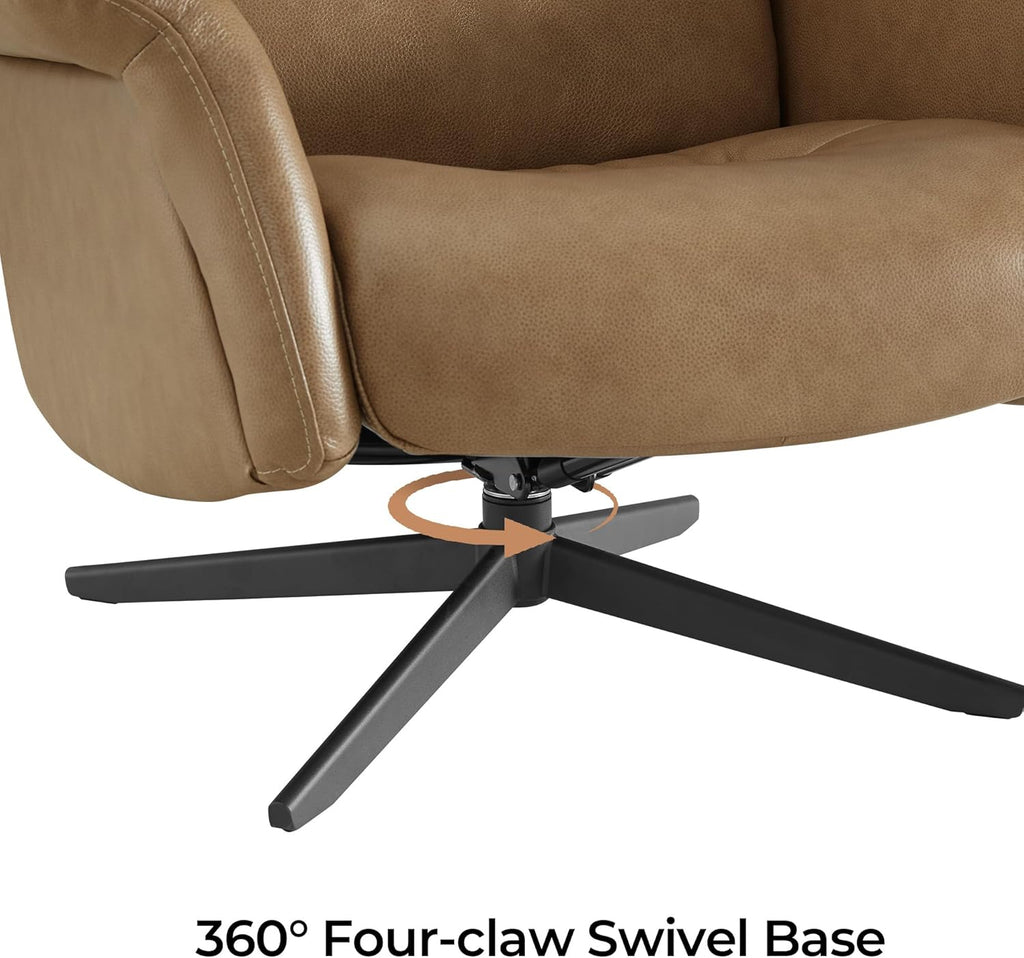 Modern Reclining Swivel Lounge Chair and Ottoman — Genuine Leather
