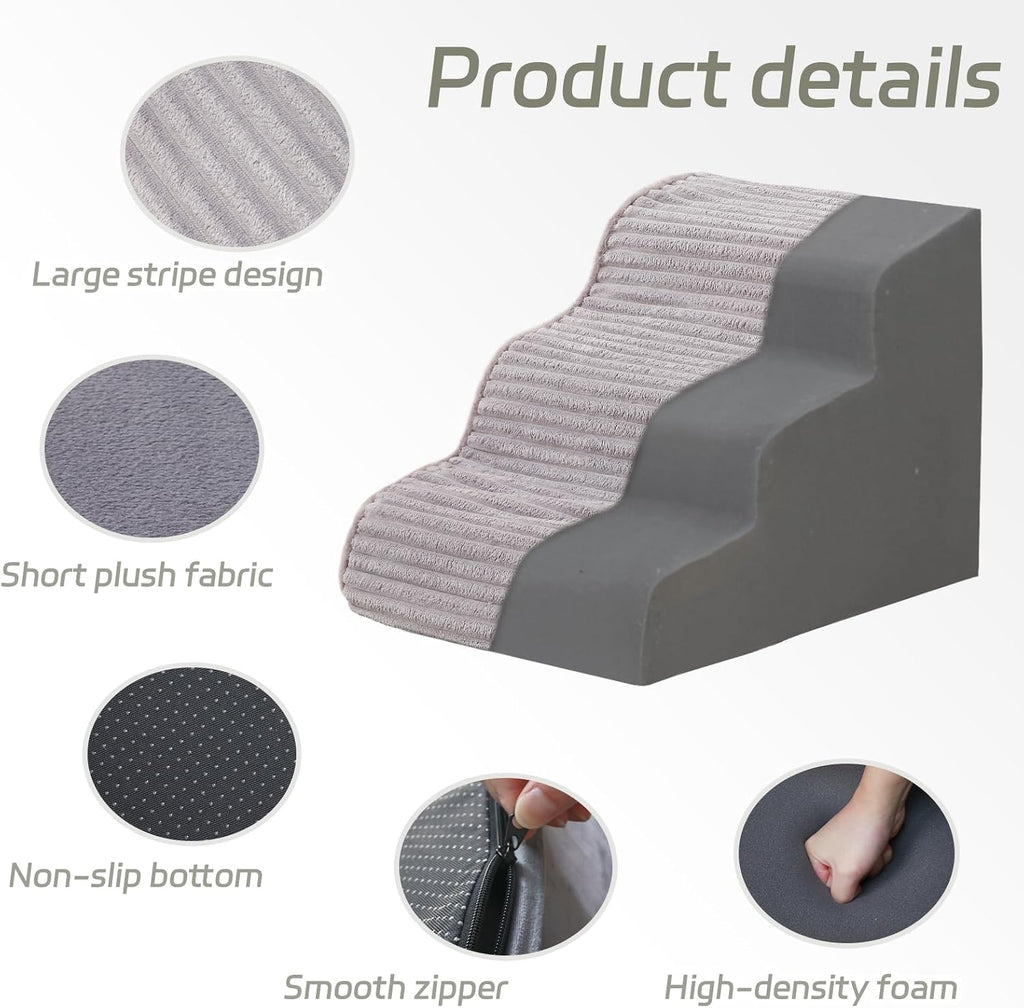 Dog Stairs for Small Dogs & Cats 22.5" H, High Density Foam Dog Steps Ramp for High Bed and Couch, Pet Stairs
