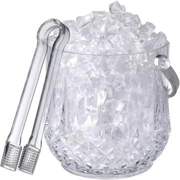 Small Plastic Ice Bucket with Tongs and Handle Clear Portable Ice Cube Bucket 5.11 Height for Wine Beer Beverage
