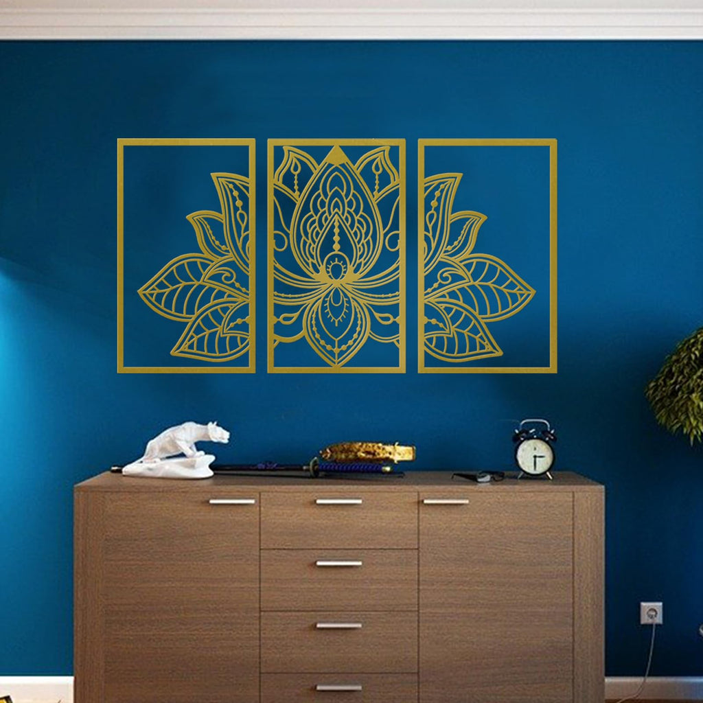 3Pcs Gold Lotus Mandala Metal Flower Wall Decor (32" x 17")