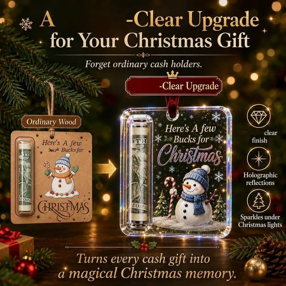 Christmas Cash Gift Ornament, Acrylic Clear Christmas Money Holder for Cash, Funny Holiday Xmas Tree Hanging