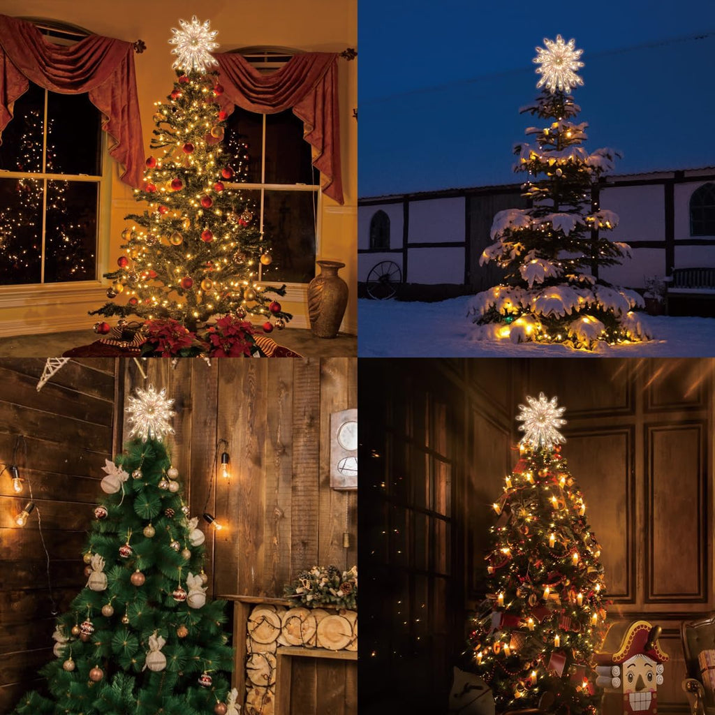 14" 50L Lighted Christmas Crystal Snowflake Christmas Tree Topper, 11.25in, Clear