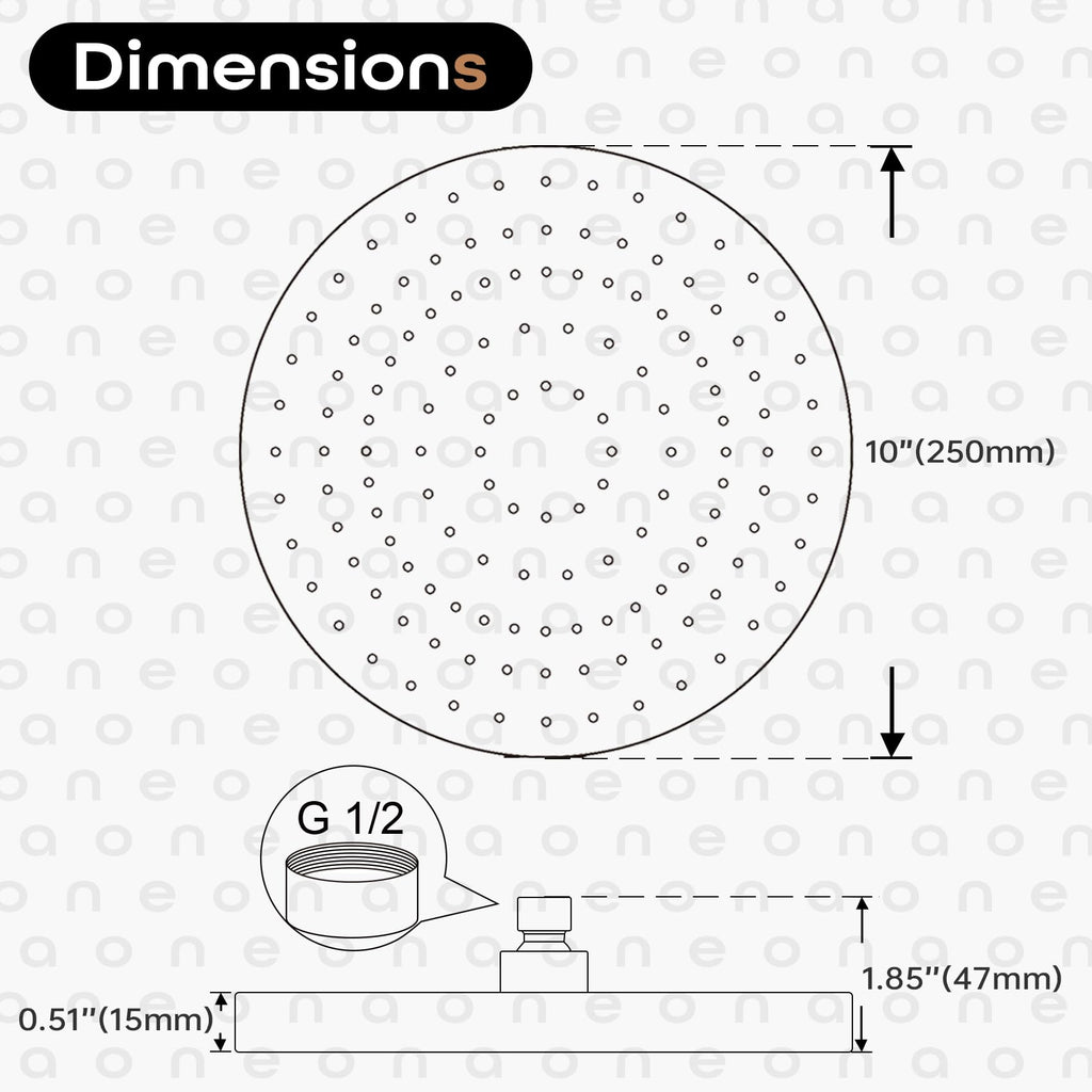 Rainhead Waterfall Shower Head 10-Inch Large Bathroom Overhead Fixed Showerhead High Pressure 2.5 GPM with Adjustable