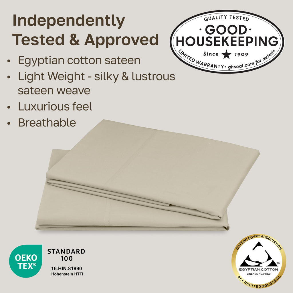 100% Egyptian Cotton 2-Pack Queen Pillow Case, Beige