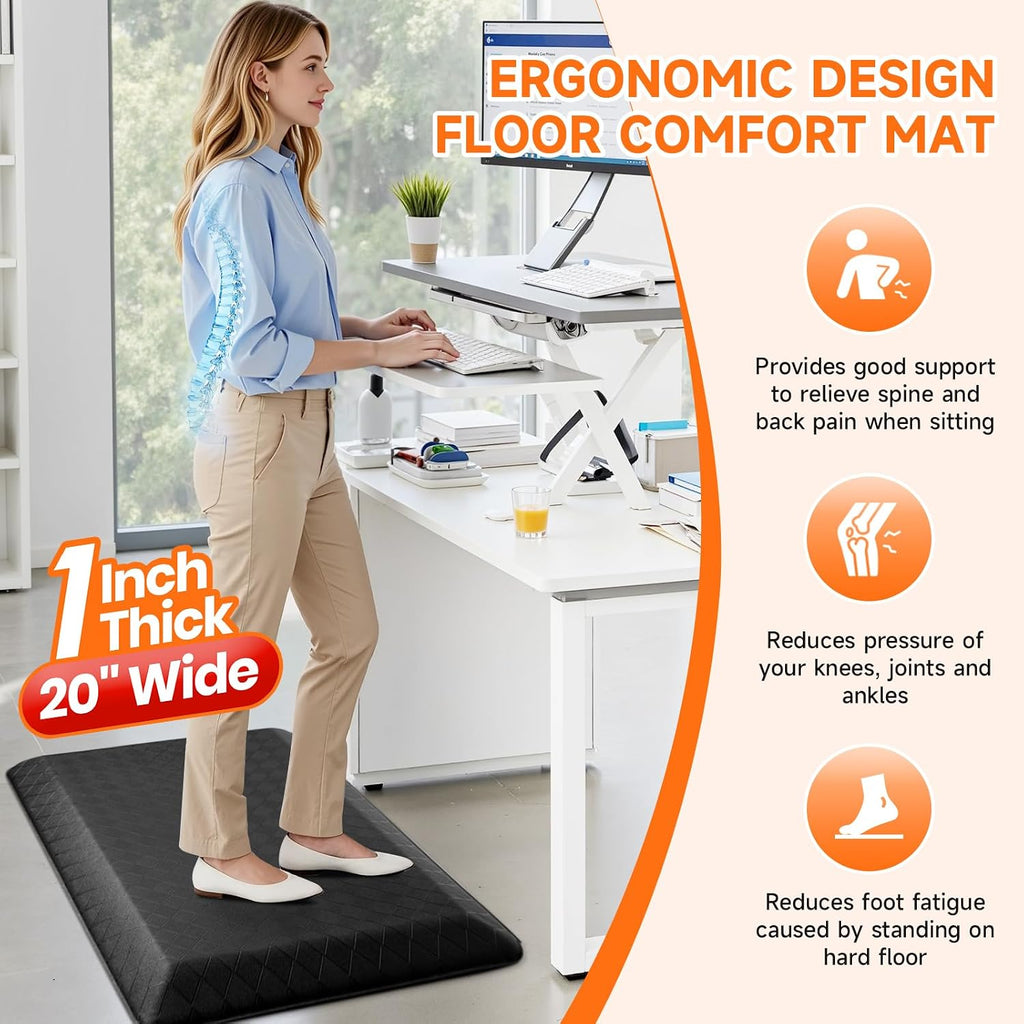 1" Thick Kitchen Mats for Floor, Water Resistant Floor Rug,Black/32" x 20" | Non-slip, Heavy Duty, Anti Fatigue