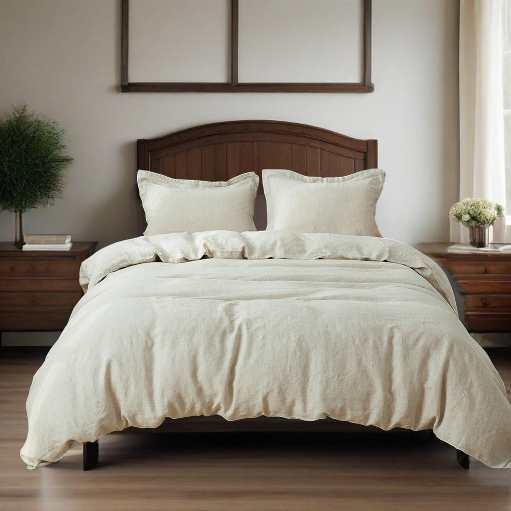 100% Linen Duvet Cover Set, 3 PCS Natural French Flax Linen Duvet Cover, Breathable Soft Comfy Linen