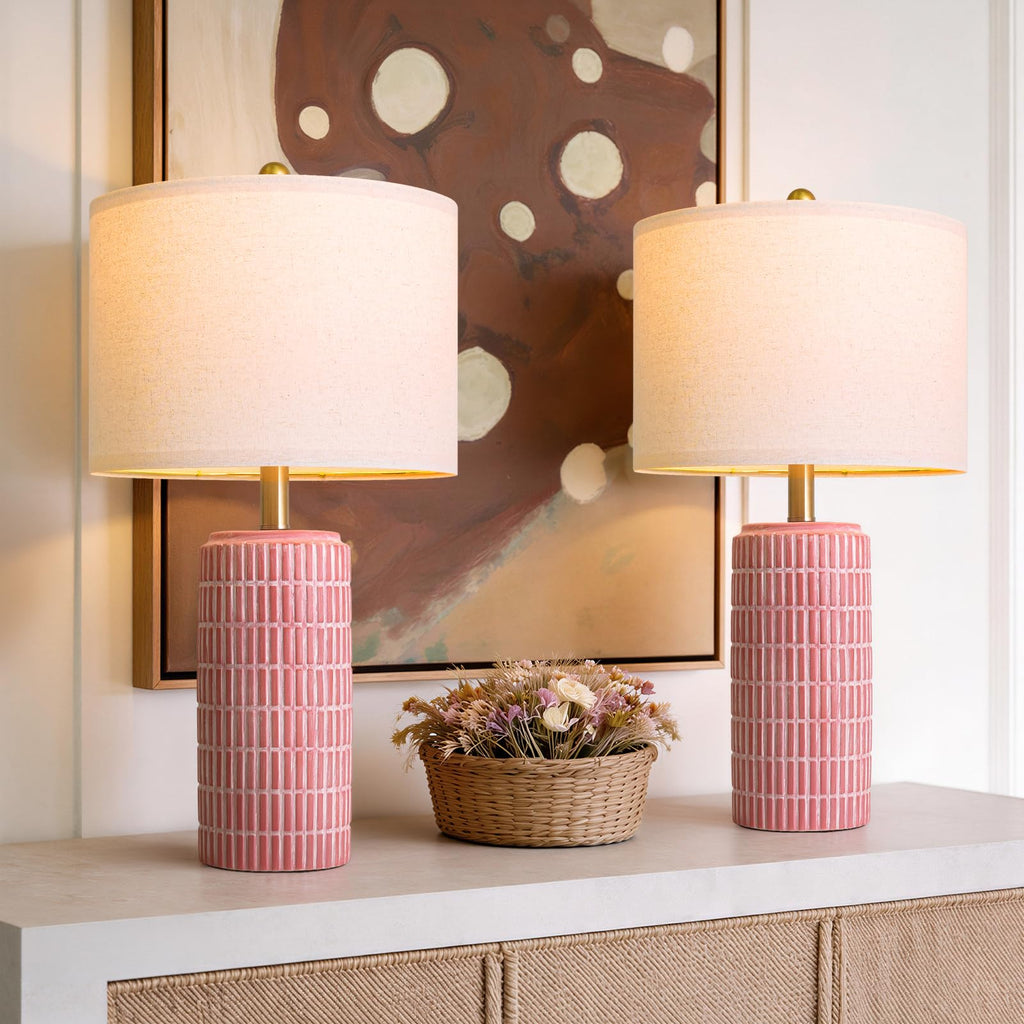 23" Ceramic Table Lamps, Farmhouse Bedside Lamps Set of 2, Rustic Nightstand Lamps Sideboard Entryway Hallway Decor