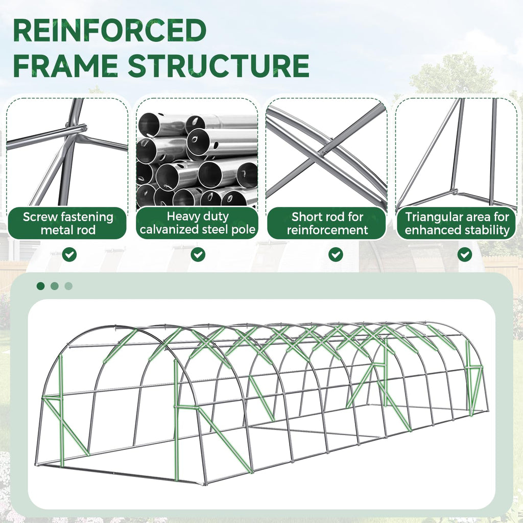 40*12*7.5FT Walk-in Tunnel Greenhouse, Galvanized Steel, Green