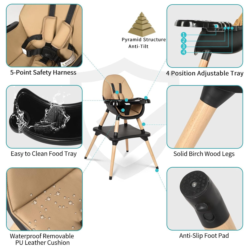 6 in 1 High Chair for Babies & Toddlers, Convertible Wooden Baby Highchair | Table and Chair Set, Baby Feeding Chair