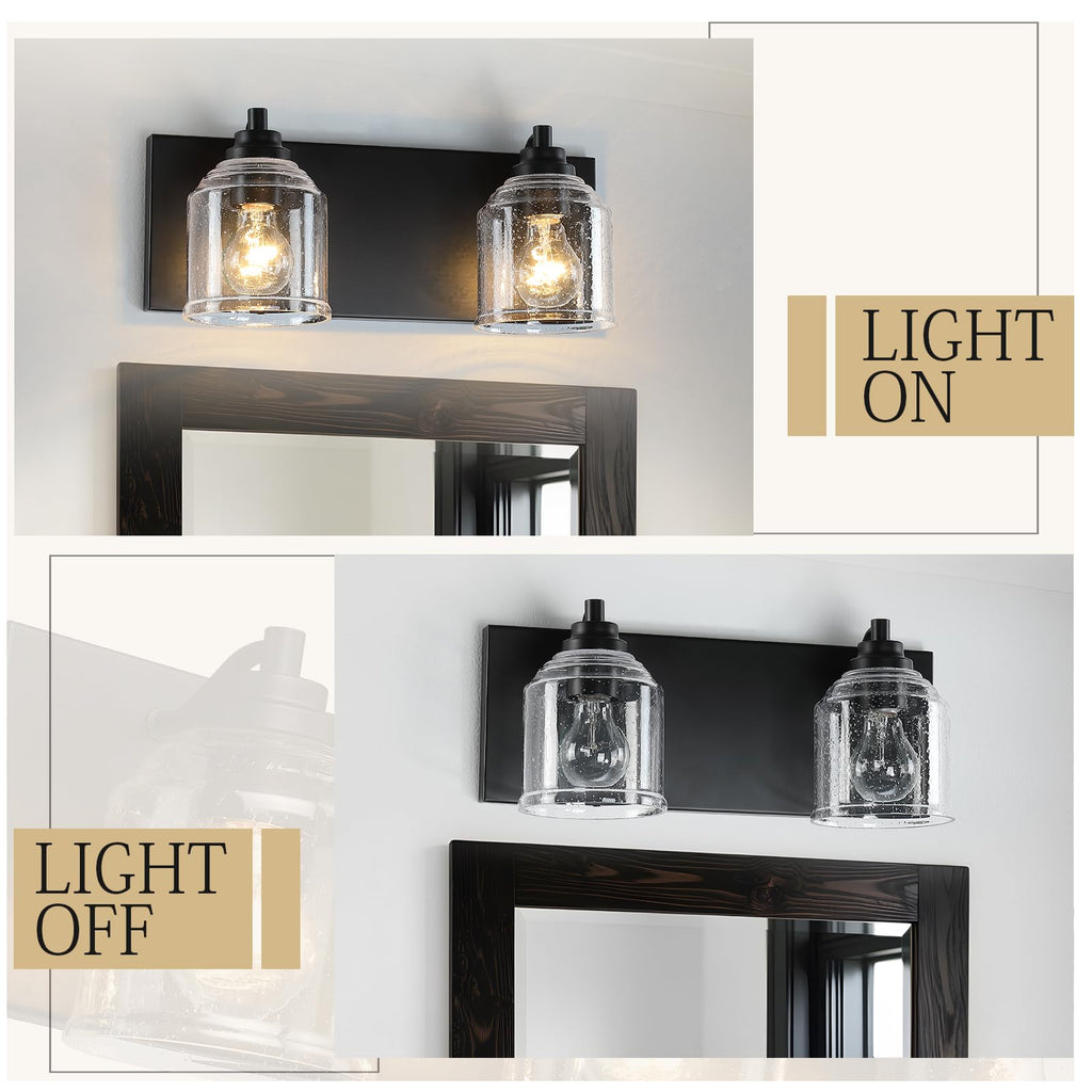 16" 2-Light Farmhouse Bathroom Vanity Light with Bubble Glass, Black