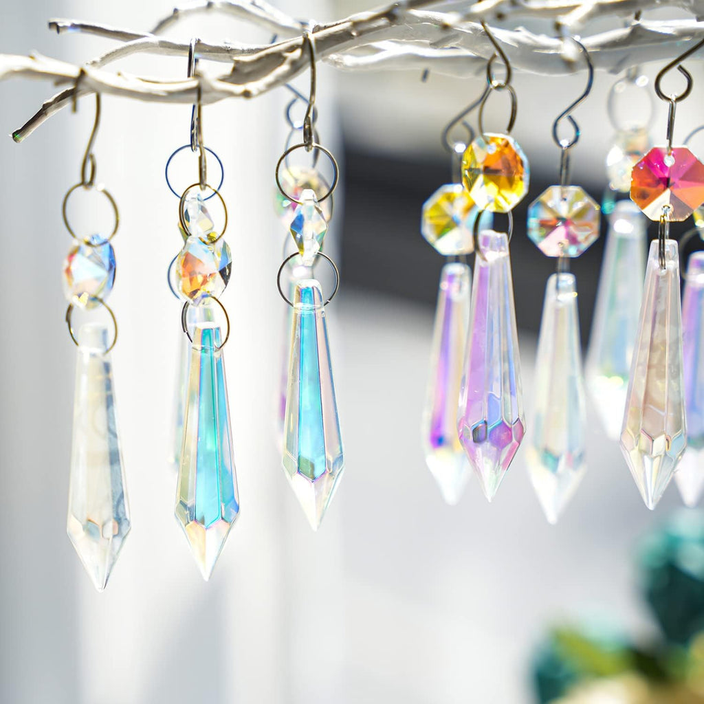 20 Pcs Chandelier Icicle Crystal Prisms Suncatcher Window Wedding Decor - 55mm Chandelier Crystals Replacement AB