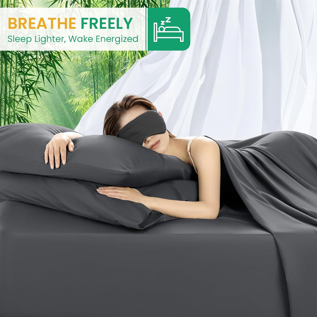 100% Viscose Derived from Bamboo Sheets Queen, Ultra Breathable & Cooling Bed Sheets for Hot Sleepers, Hotel Luxury