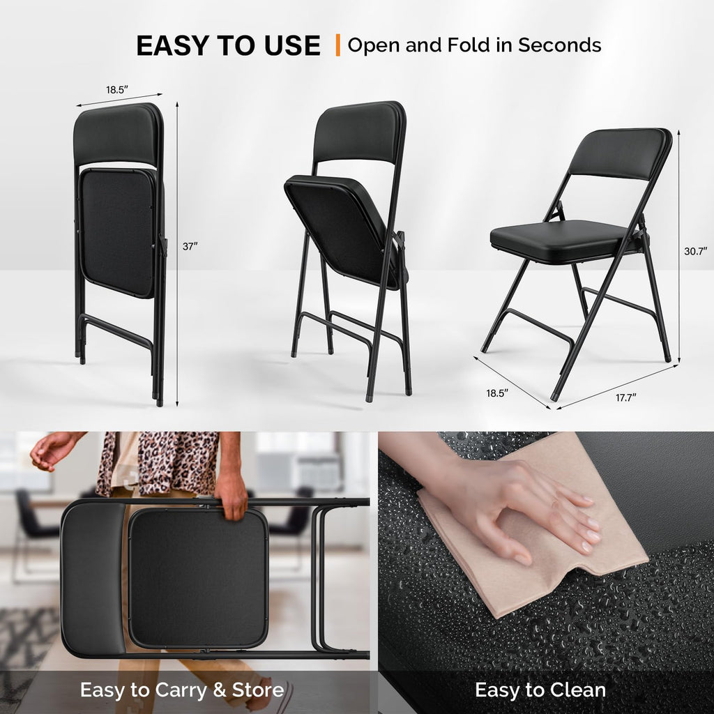 Padded Folding Chairs with Thick Seat Cushion, Portable, Durable & Extra Comfortable Foldable Chairs for Indoor &