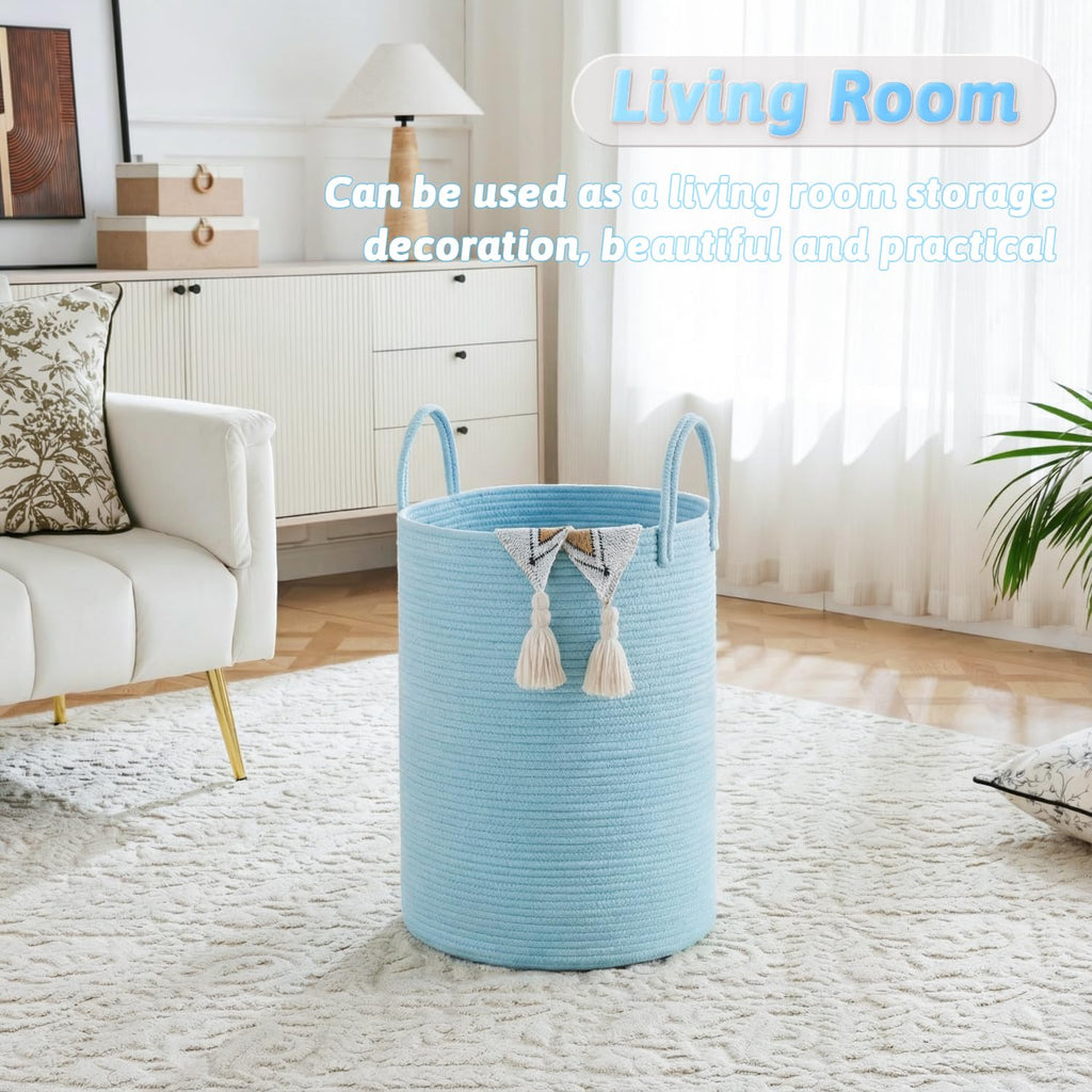 Basket,Woven Cotton Rope Laundry Hamper,80L for Decor Storage of Dirty Clothes,Toys and Blankets ,Baby Room and