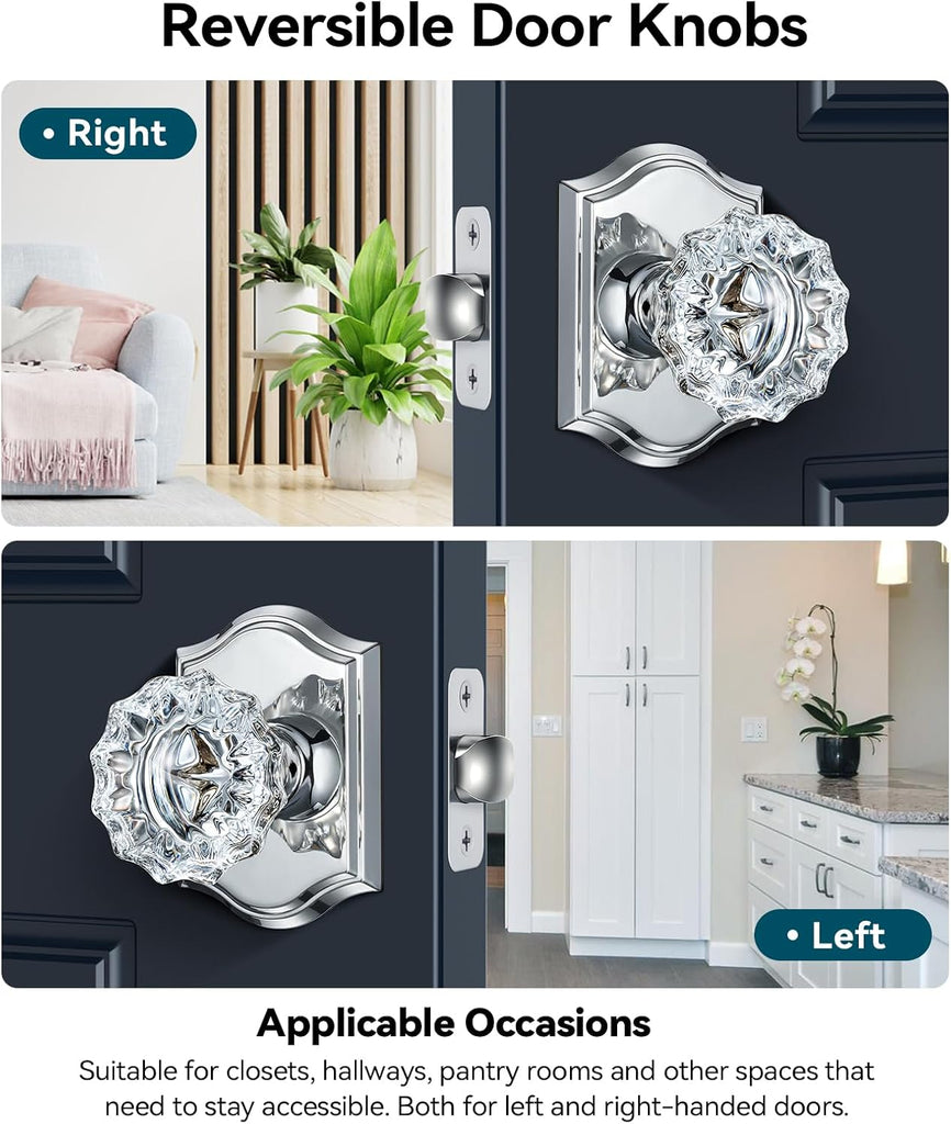 Glass Door Knobs, Passage Polished Chrome Door Knobs, 3 Pack