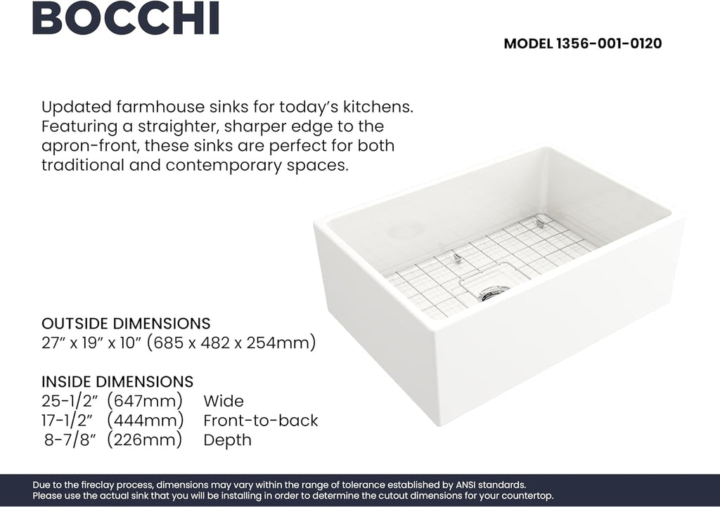 Contempo Farmhouse Apron Front Fireclay 27 in. Single Bowl Kitchen Sink with Protective Bottom Grid and Strainer in