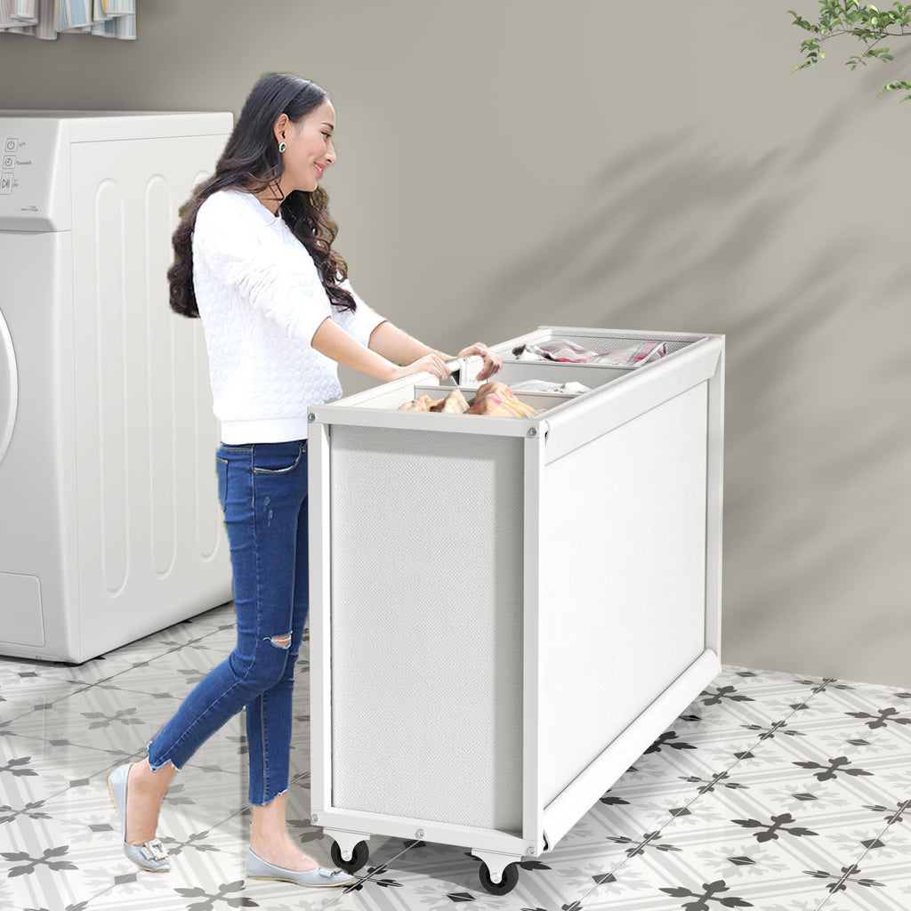 Laundry Hamper Laundry Basket with 3 Section Pull-Out Rolling Bags, Laundry Sorter for Organization and Storage with