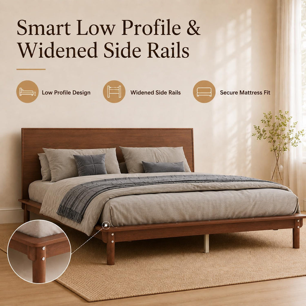Platform Bed Frame with Headboard Wood, Walnut