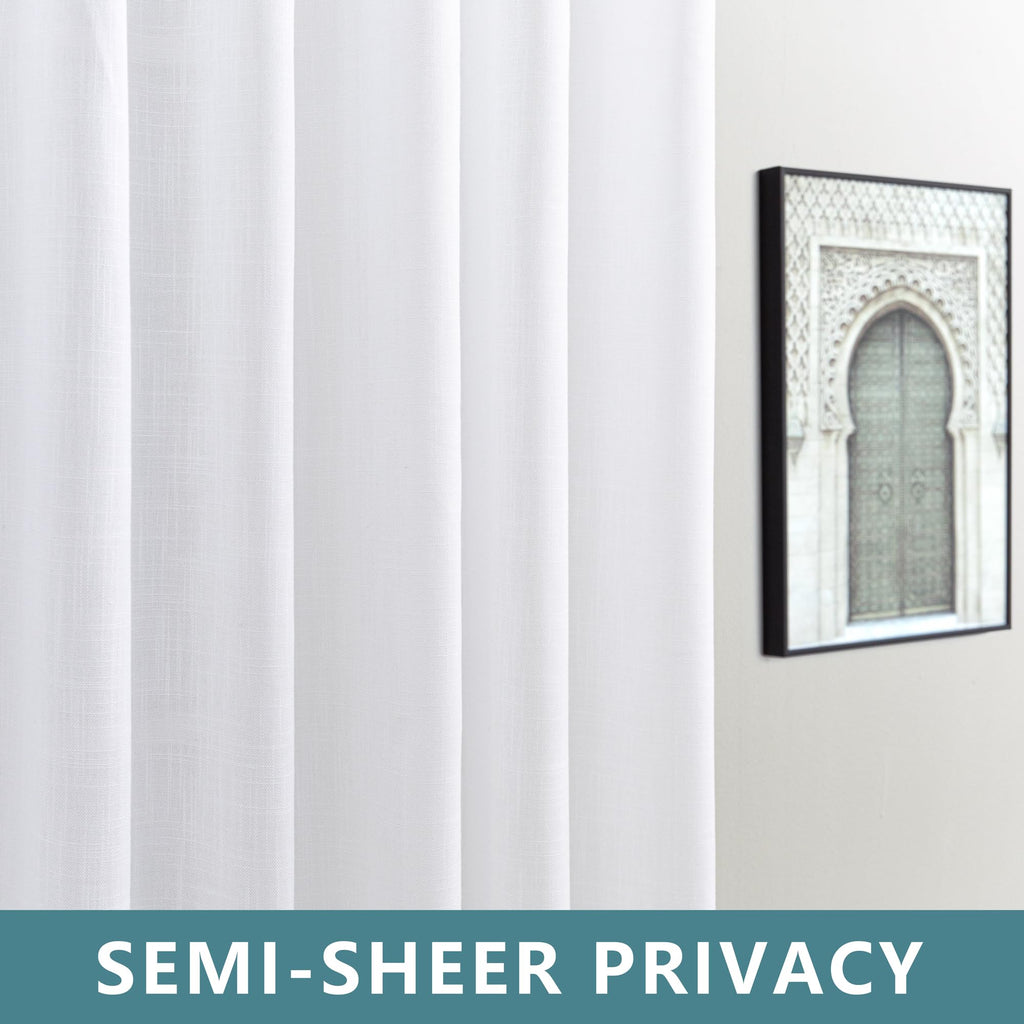 White Curtains 54 Inch Length Farmhouse 2 Panels Tab Top Casual Woven Linen Semi Sheer Short Cafe Tier Curtains Small