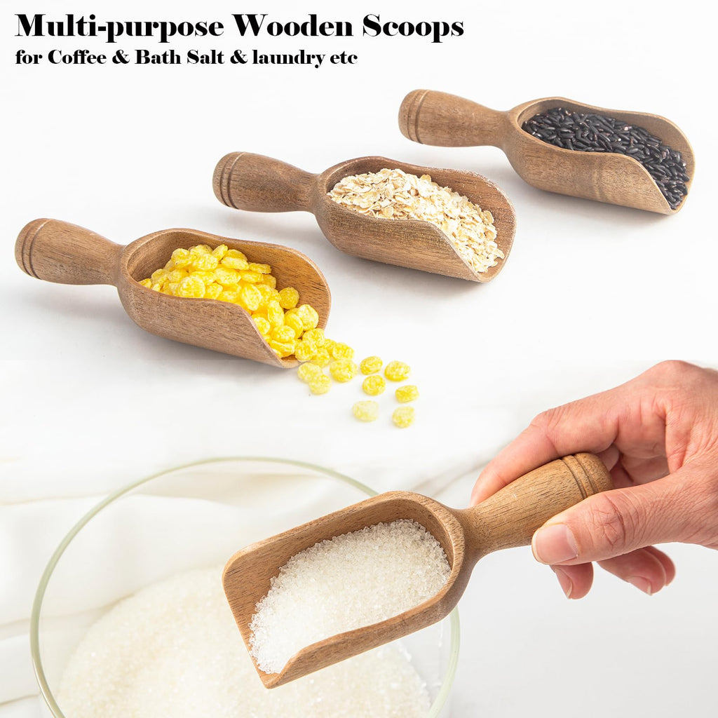 Wooden Scoops for Canisters 1PCS Wooden Scoop for Jars Acacia 5′′ Med-size Flour Scoop Coffee Scoops for Ground
