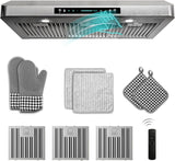 42 Inch Stainless Steel Under Cabinet Range Hood 900 CFM Ultra-Quiet 4 Speed Gesture Control, LED Lights External Venting