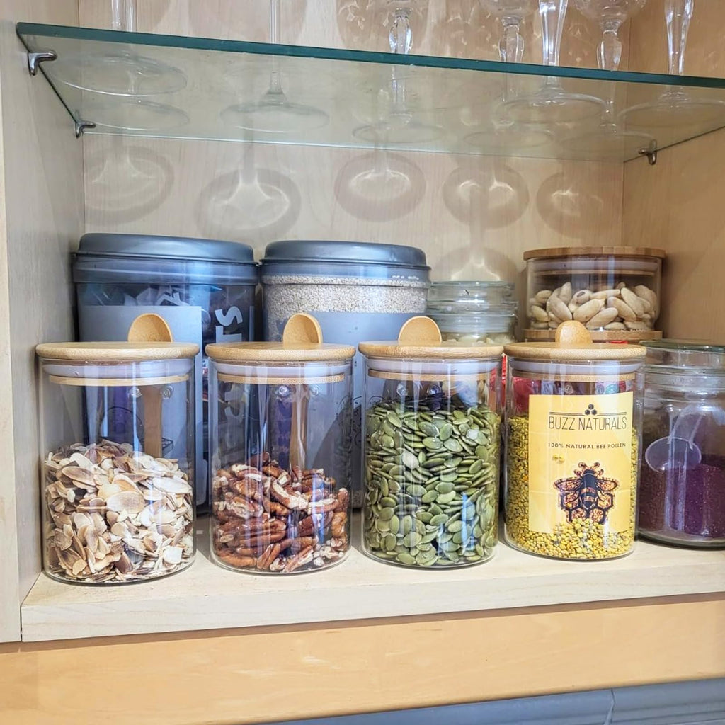 Set of 3 Airtight Glass Jars with Bamboo Lids and Spoons - 20oz Decorative and Durable Borosilicate Glass Canisters