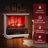 27 Inch Electric Fireplace with Mantel, 3-Sided Glass View, Wooden Surround Firebox, Freestanding Heater with 7 Flame Colors, Remote Control, Timer, Overheat Protection, 1400W, White