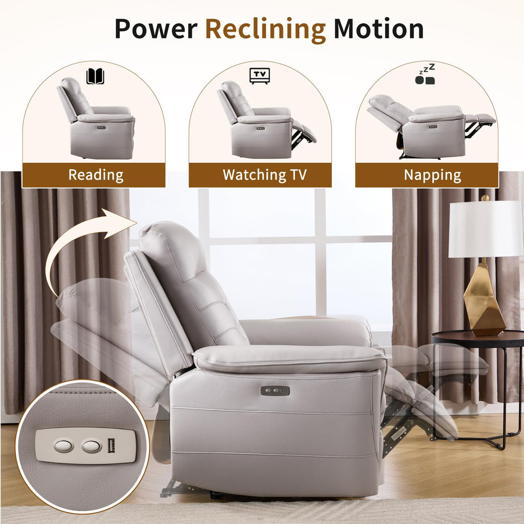 3-Piece Faux Leather Power Recliner Sofa Set with USB&Type-C Charging Ports, Include 2 Single Recliner Chairs and