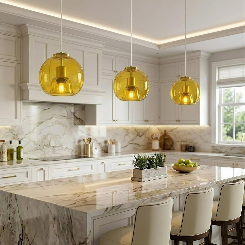 Yellow Glass Pendant Lights Kitchen Island, 7.87", 3 Pack