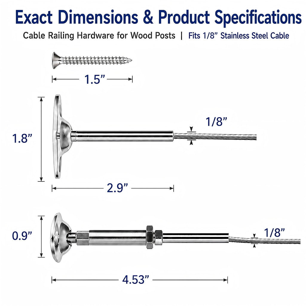 MR.RAIL 10 Pairs 1/8" Cable Railing Hardware, Swage Tensioner, Wood Posts