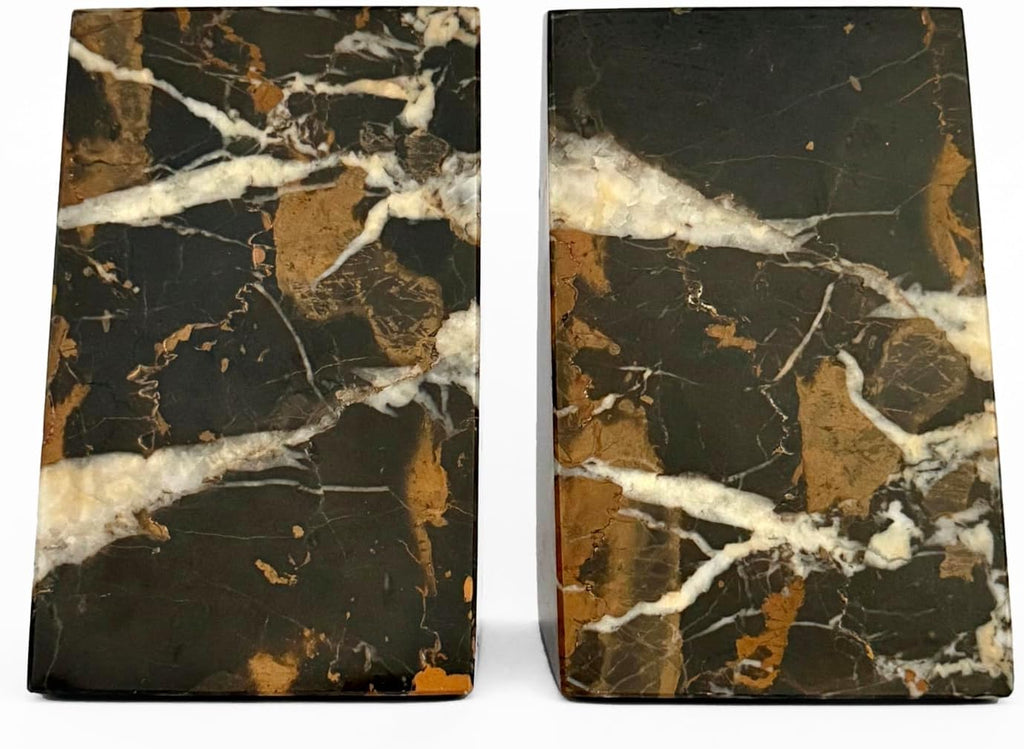 Premium Polished Natural Marble bookends for use as Bookshelf Decor, Home, Office or Kitchen Shelves. Heavy