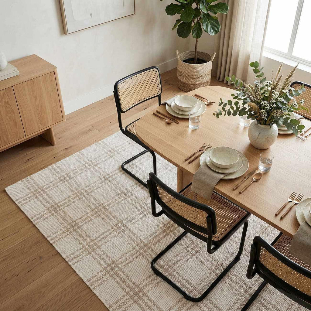 Dhyana Wool Living Room, Bedroom Area Rug - Plaid Checkered Geometric Striped - Contemporary Farmhouse Modern