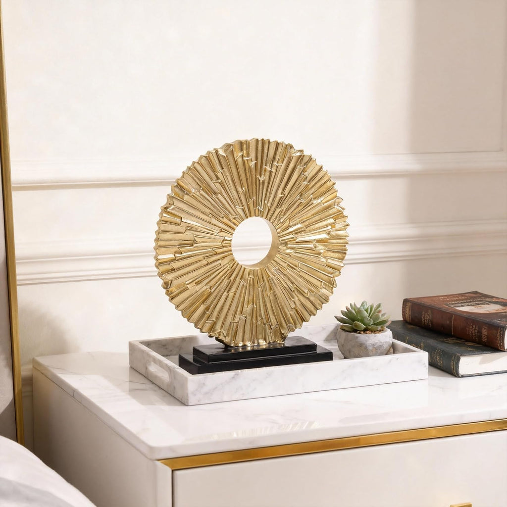 Gold Home Decor Sculpture, Unique Round line Statue, Modern Home Decor, Decorative Panel Statue Gold Decoration TV