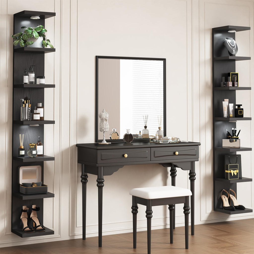 7 Tier Wall Shelf with LED Lights Lack Shelf for Room Decor Black