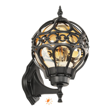 Globe Outdoor Wall Lights with Dusk to Dawn Sensor, Waterproof Black Sphere Outside Wall Light Fixtures, Anti-Rust