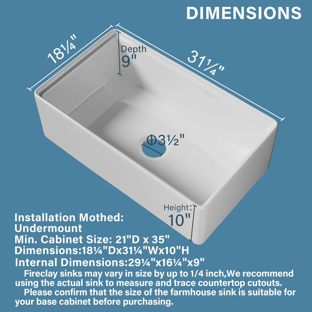 31" x 18" Apron Front Farmhouse Workstation Kitchen Sink White
