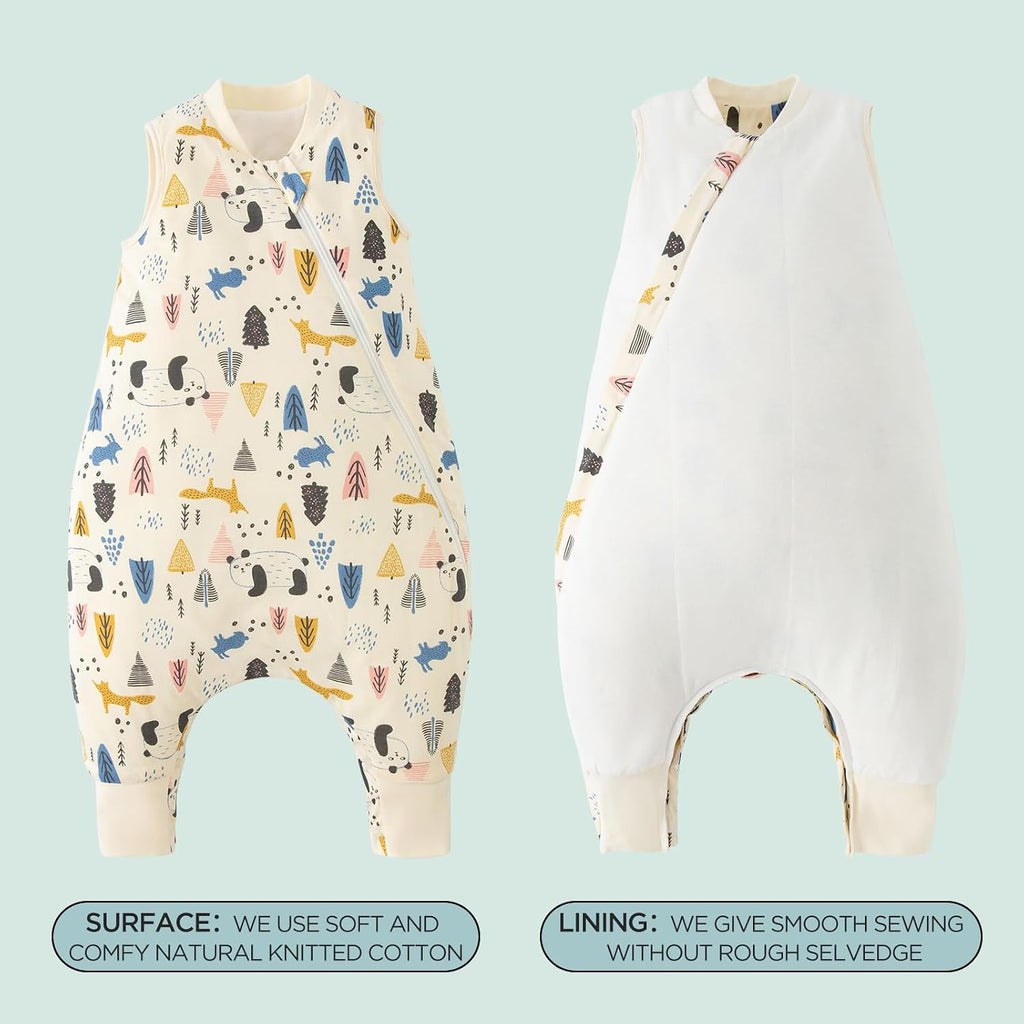2.5 TOG Toddler Sleep Bag 2- 100% Cotton Winter Side Open Zipper Baby Sleep Sack with Feet, Warm Toddler Wearable