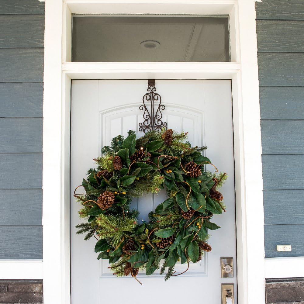 30 Inch Pre-Lit Artificial Christmas Wreath, Magnolia Leaf