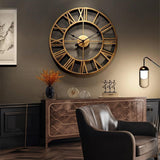 20 Inch Large Retro Wall Clock, Roman Numeral Rusty Style Round Metal Clock, Battery Operated