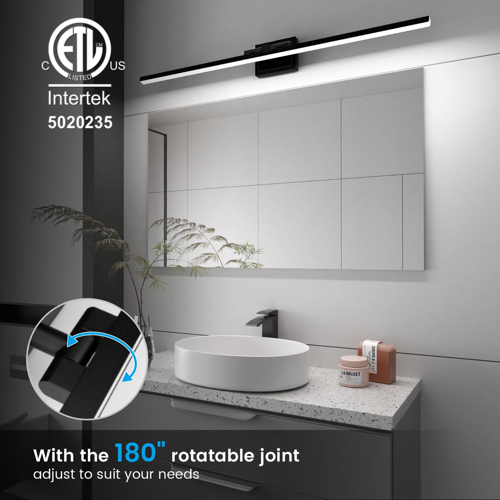 Modern Bathroom Vanity Light 48 inch, Rotatable, 30W Dimmable 5CCT Led Bathroom Light Fixture Over Mirror, Black Bar